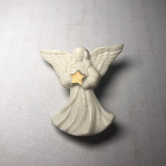 Lenox Jewelry - Vintage Signed Lenox Angel Wing Star Off White Gold Tone Christian Brooch Pin